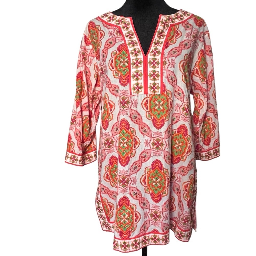 Gretchen Scott Lightweight Pink Orange Medallion Boho Cotton Tunic Top — Size M - Picture 1 of 15